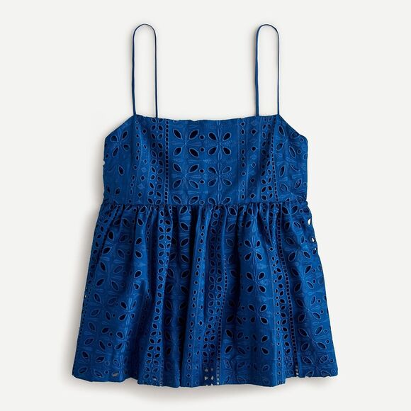 J.CREW Tops - J. Crew Eyelet Camisole Babydoll Peplum Top Size XL Blue Preppy Beach Vacation